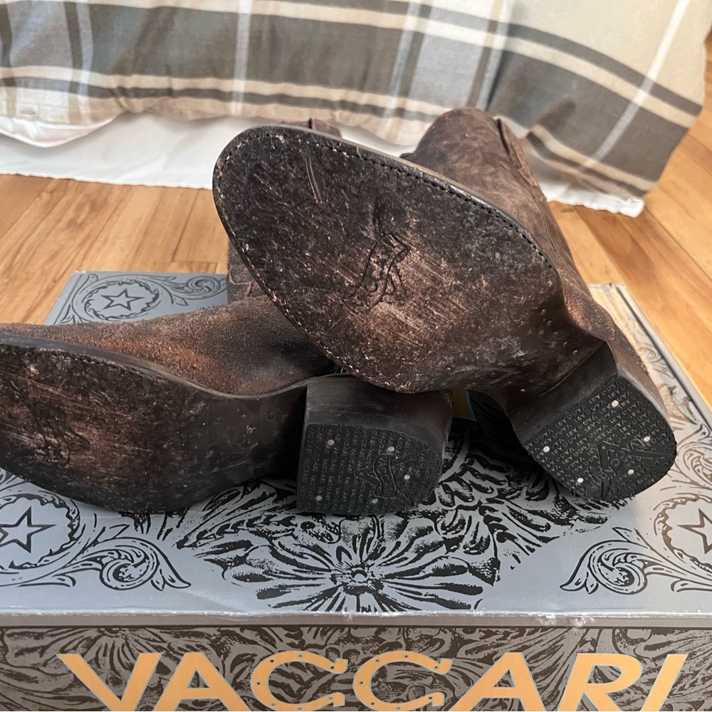 Vaccari Wyatt Brown Roughout Cowboy Boots 9D - Picture 6 of 7